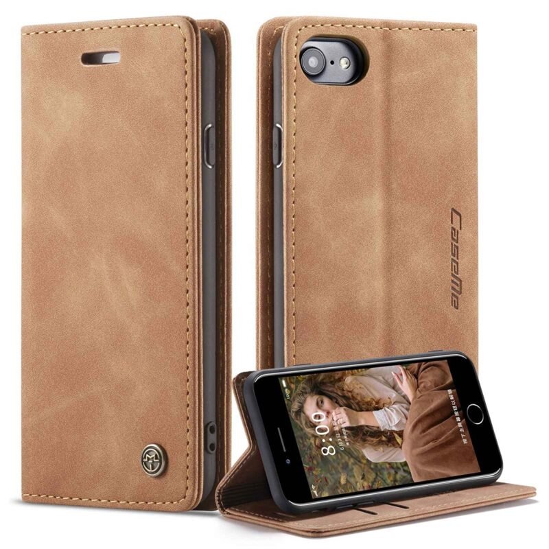 CaseMe Slim Plånboksfodral iPhone SE 2020 Brun - Tunt mobilfodral med plånbok