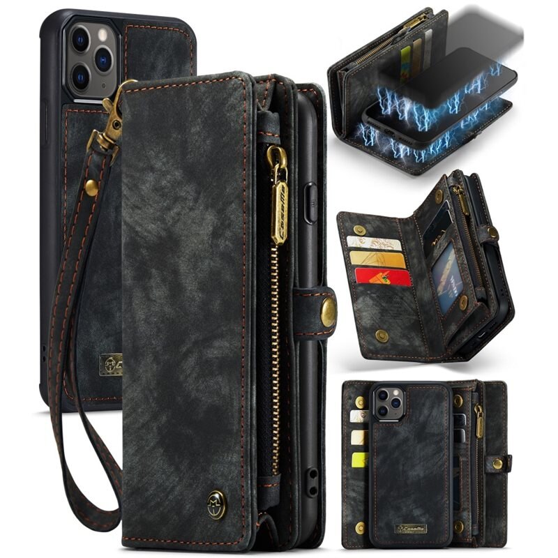 CaseMe Multi-slot Plånboksfodral iPhone 11 Pro Max Grå - Mobilfodral med extra många kortplatser - Korthållare