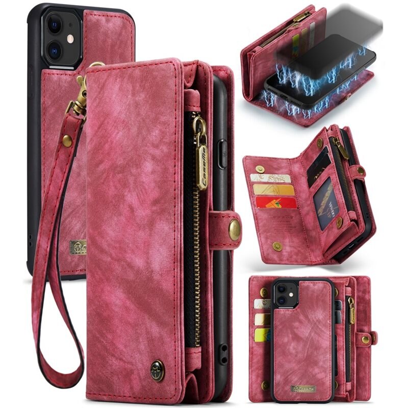 CaseMe Multi-slot Plånboksfodral iPhone 11 Röd - Mobilfodral med extra många kortplatser - Korthållare