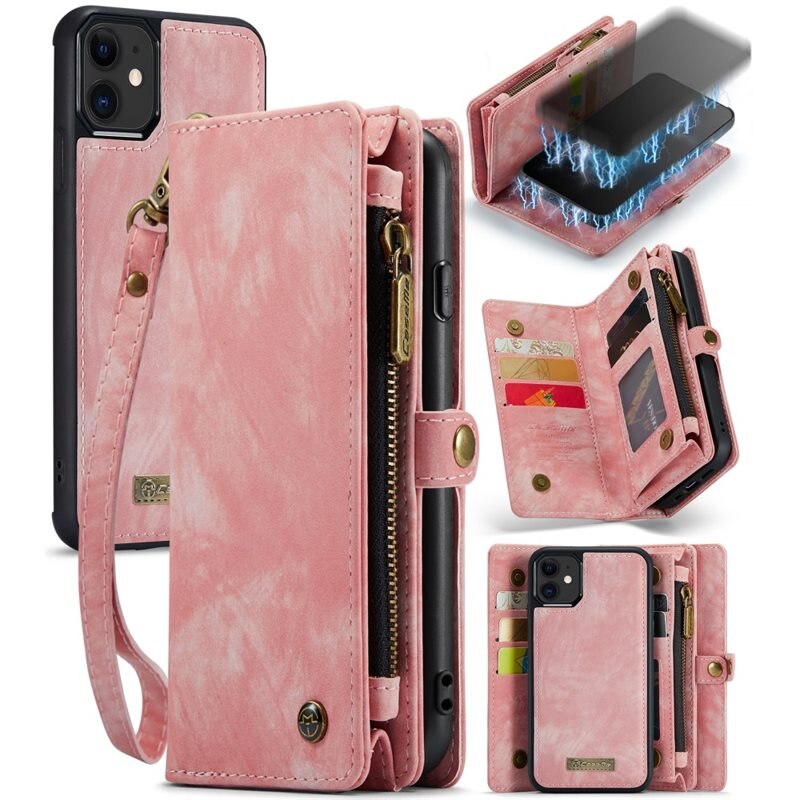 CaseMe Multi-slot Plånboksfodral iPhone 11 Rosa - Mobilfodral med extra många kortplatser - Korthållare