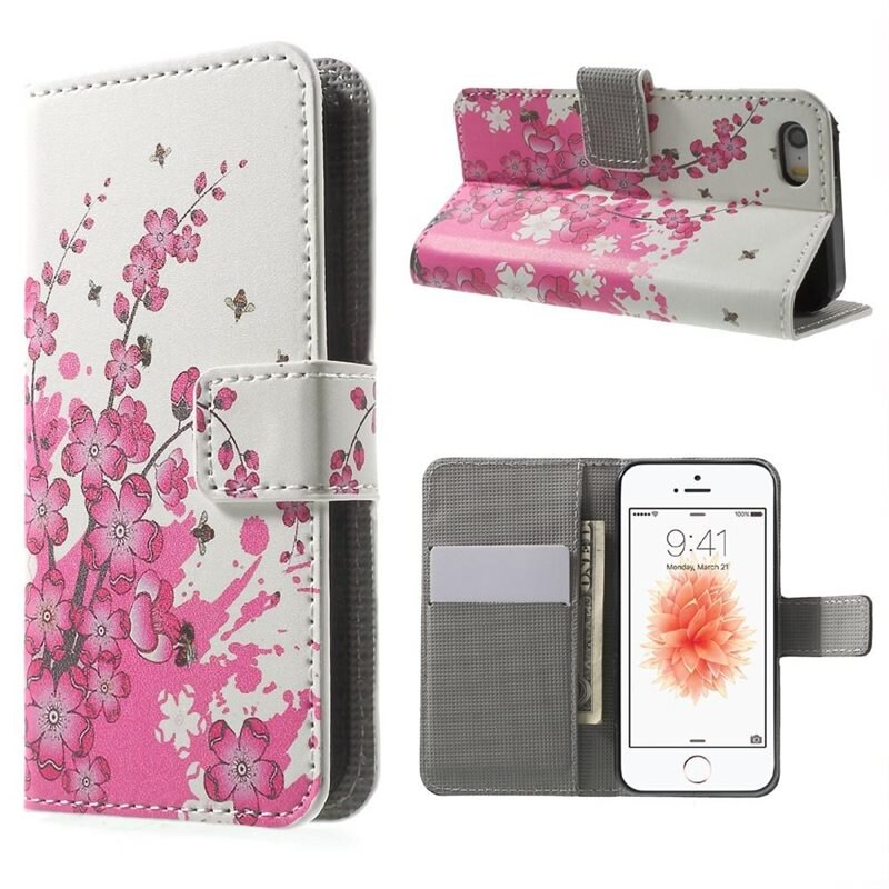 Plånboksfodral Apple iPhone SE/5S/5 körsbärsblom - Mobilfodral med kortfack och sedelficka