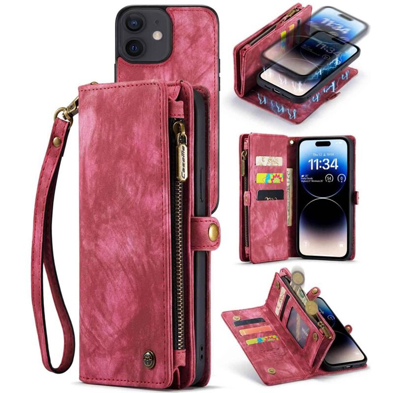 CaseMe Multi-slot Plånboksfodral iPhone 12/iPhone 12 Pro Röd - Mobilfodral med extra många kortplatser - Korthållare