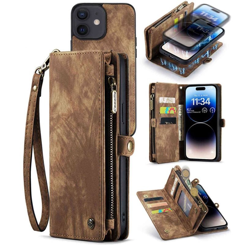 CaseMe Multi-slot Plånboksfodral iPhone 12/iPhone 12 Pro Brun - Mobilfodral med extra många kortplatser - Korthållare