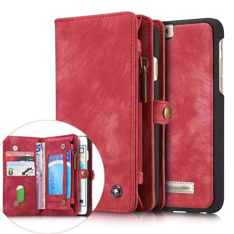 CaseMe Multi-slot Plånboksfodral iPhone 6/6S Röd - Mobilfodral med extra många kortplatser - Korthållare