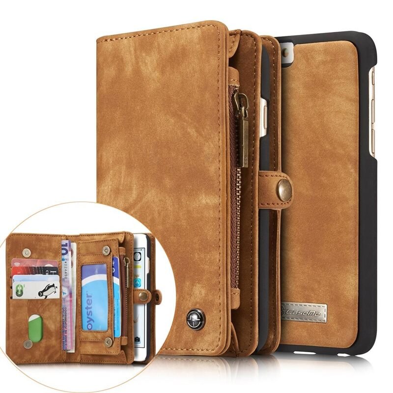 CaseMe Multi-slot Plånboksfodral iPhone 6/6S Brun - Mobilfodral med extra många kortplatser - Korthållare