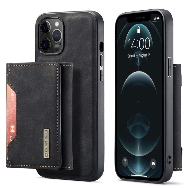DG.MING Magnetic Card Slot Skal iPhone 13 Pro Svart - Stilrent läderskal med avtagbar plånbok och stativfunktion