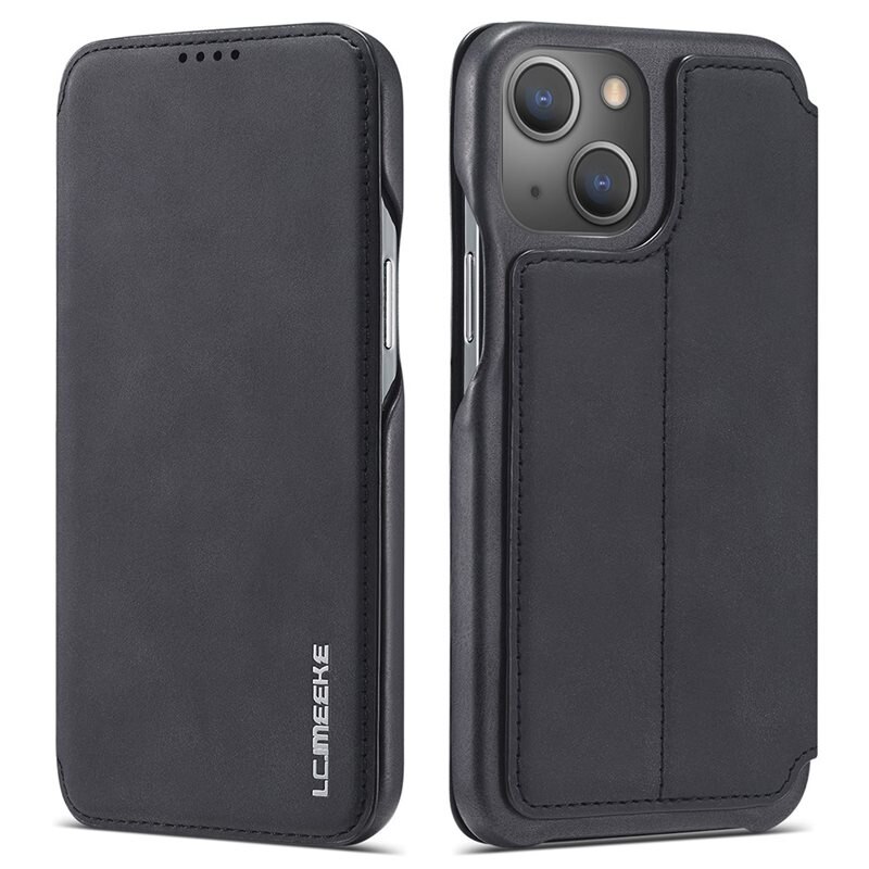 LC.IMEEKE Slim Plånboksfodral iPhone 13 svart - Slimmat mobilfodral med korthållare och sedelficka