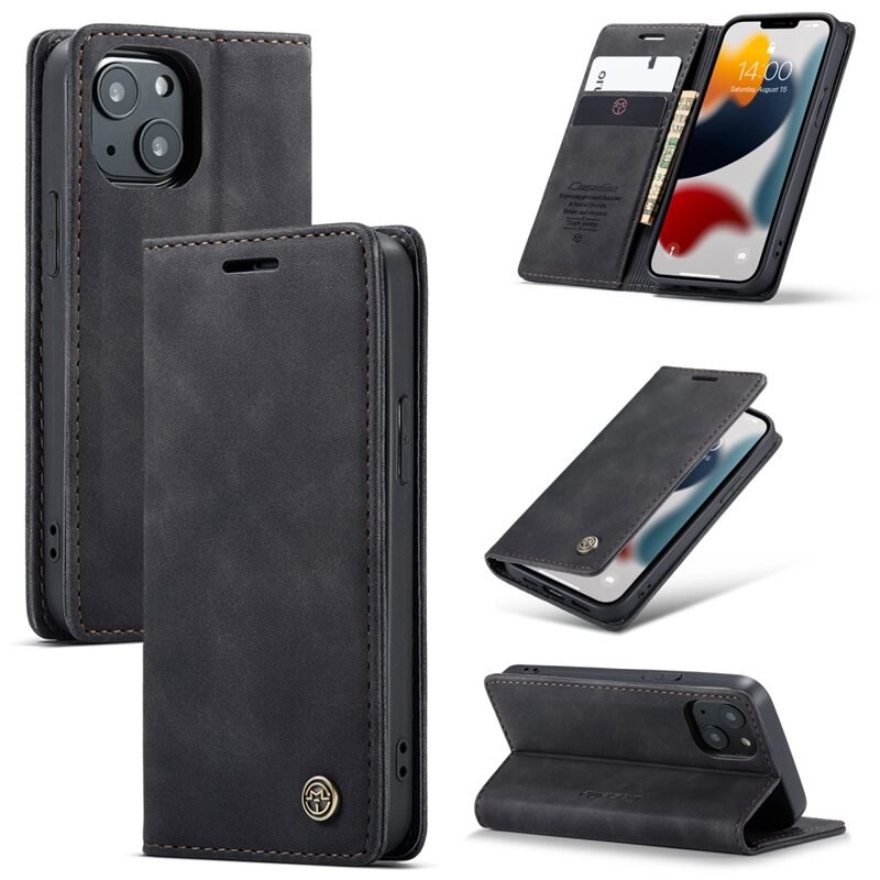 CaseMe Slim Plånboksfodral iPhone 13 Mini Svart - Tunt mobilfodral med plånbok