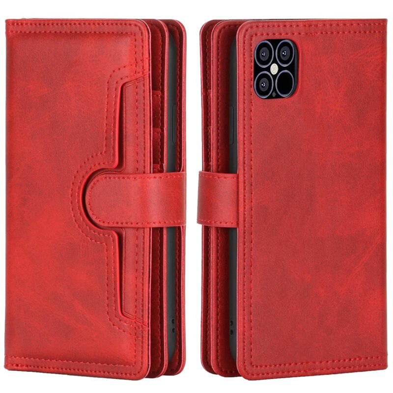 Läderplånbok Multi-slot iPhone 13 röd - Mobilfodral - Plånboksfodral - Korthållare