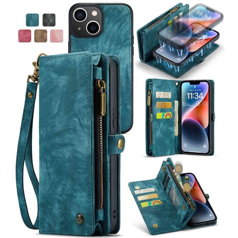 CaseMe Multi-slot Plånboksfodral iPhone 13 Mini Blå - Mobilfodral med extra många kortplatser - Korthållare