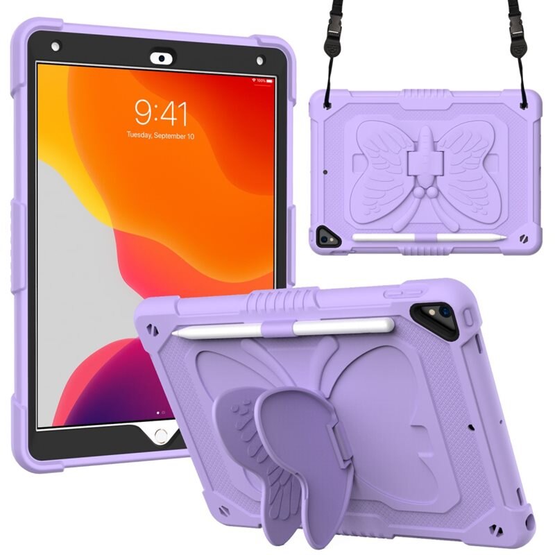 Hybridskal Fjäril med axelrem iPad 10.2 9th Gen (2021) lila - Skyddande fodral
