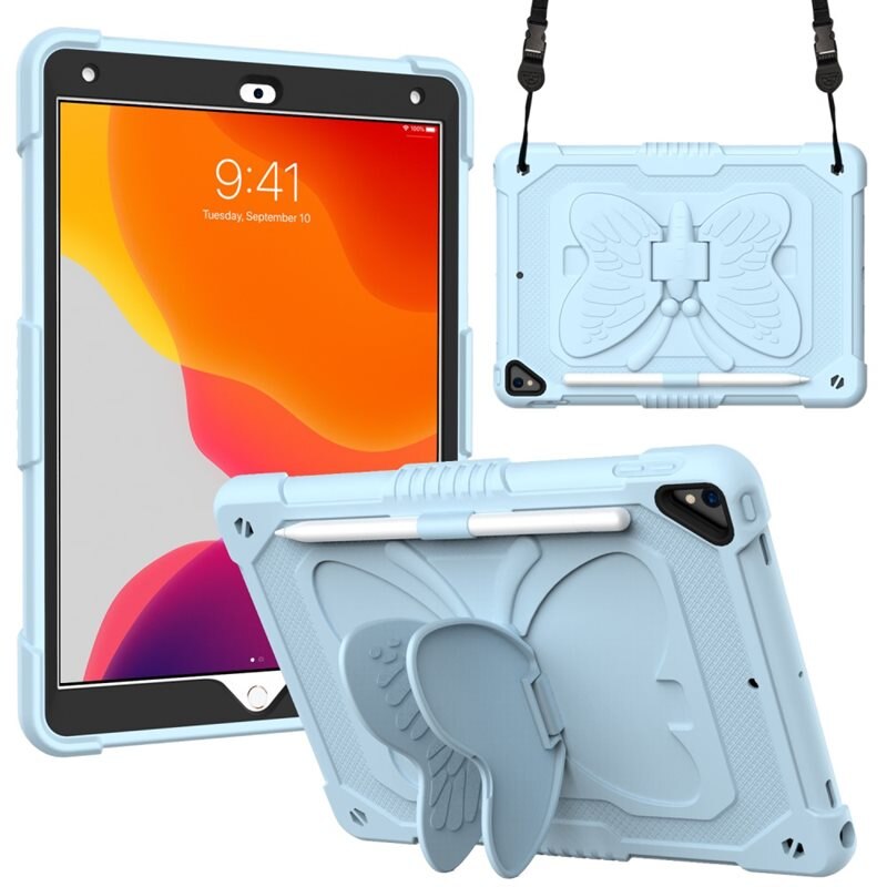 Hybridskal Fjäril med axelrem iPad 10.2 7th Gen (2019) blå - Skyddande fodral