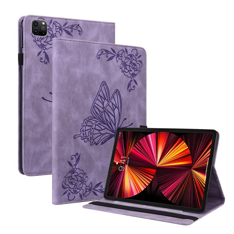 Läderfodral Fjärilar Apple iPad Pro 11 2nd Gen (2020) Lila - Skyddande fodral i fin design