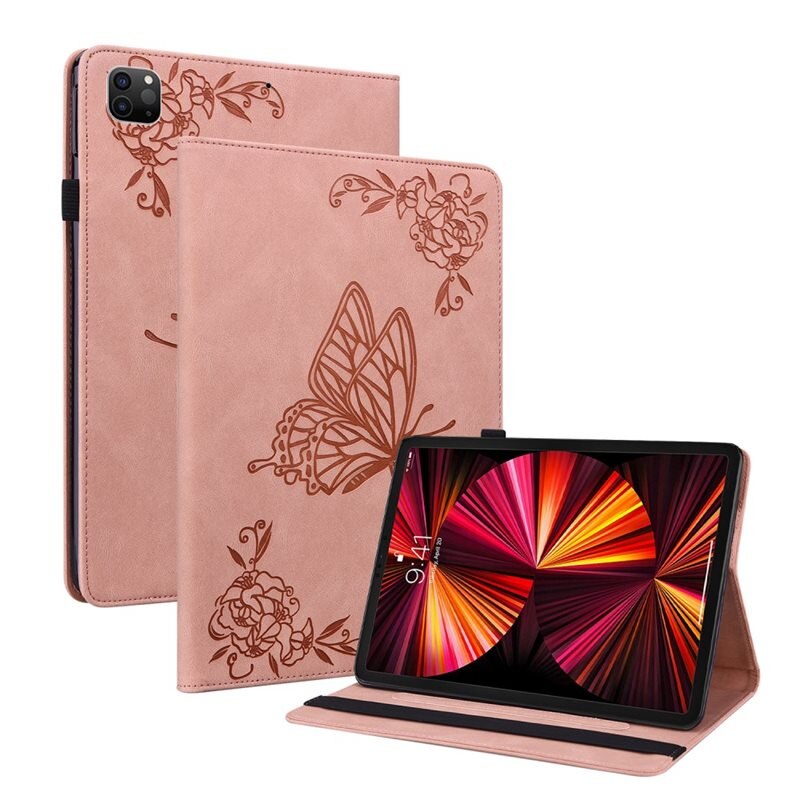 Läderfodral Fjärilar Apple iPad Air 10.9 5th Gen (2022) Rosa - Skyddande fodral i fin design