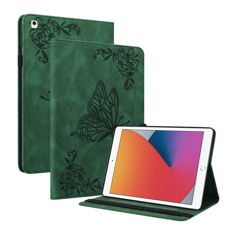 Läderfodral Fjärilar Apple iPad 10.2 9th Gen (2021) Grön - Skyddande fodral i fin design