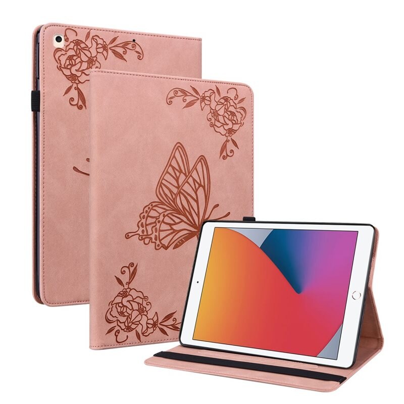 Läderfodral Fjärilar Apple iPad 10.2 8th Gen (2020) Rosa - Skyddande fodral i fin design