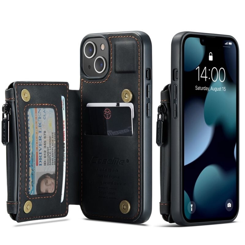 CaseMe Multi-slot Skal iPhone 13 svart - Mobilskal med inbyggd plånbok och sedelficka