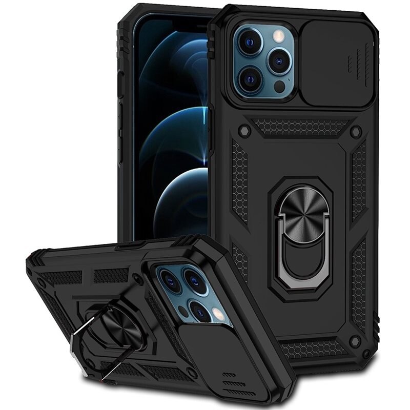 Hybridskal Ring + Kameraskydd iPhone 12 Pro Max Svart - Coolt skal greppring kameralucka