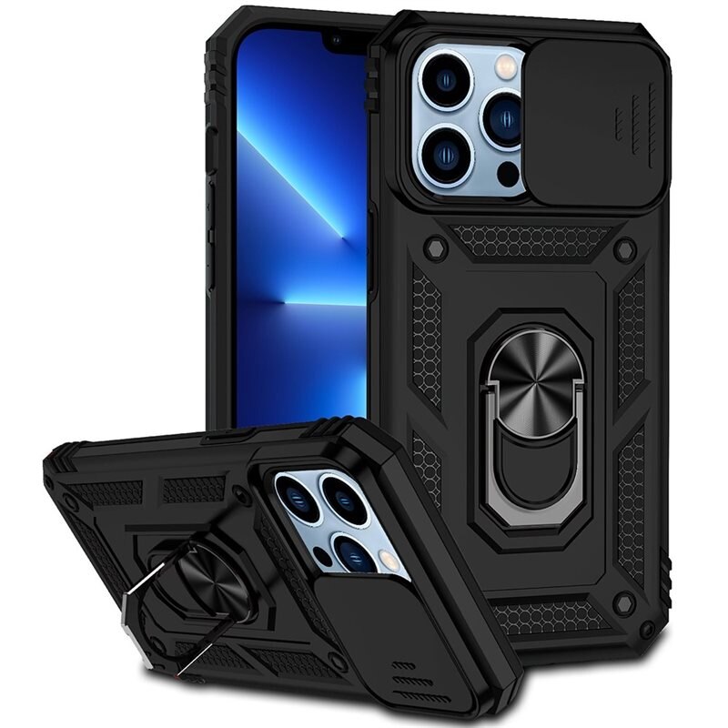 Hybridskal Ring + Kameraskydd iPhone 13 Pro Svart - Coolt skal greppring kameralucka