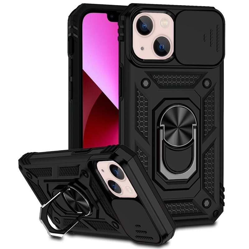 Hybridskal Ring + Kameraskydd iPhone 13 Mini Svart - Coolt skal greppring kameralucka