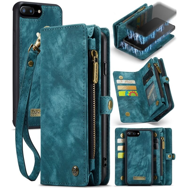 CaseMe Multi-slot Plånboksfodral iPhone 7 Plus/iPhone 8 Plus Blå - Mobilfodral med extra många kortplatser - Korthållare