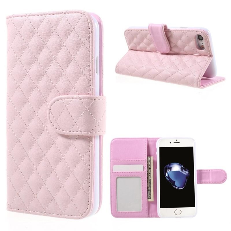Plånboksfodral iPhone 8 Quilted rosa - Mobilfodral med kortfack och sedelficka