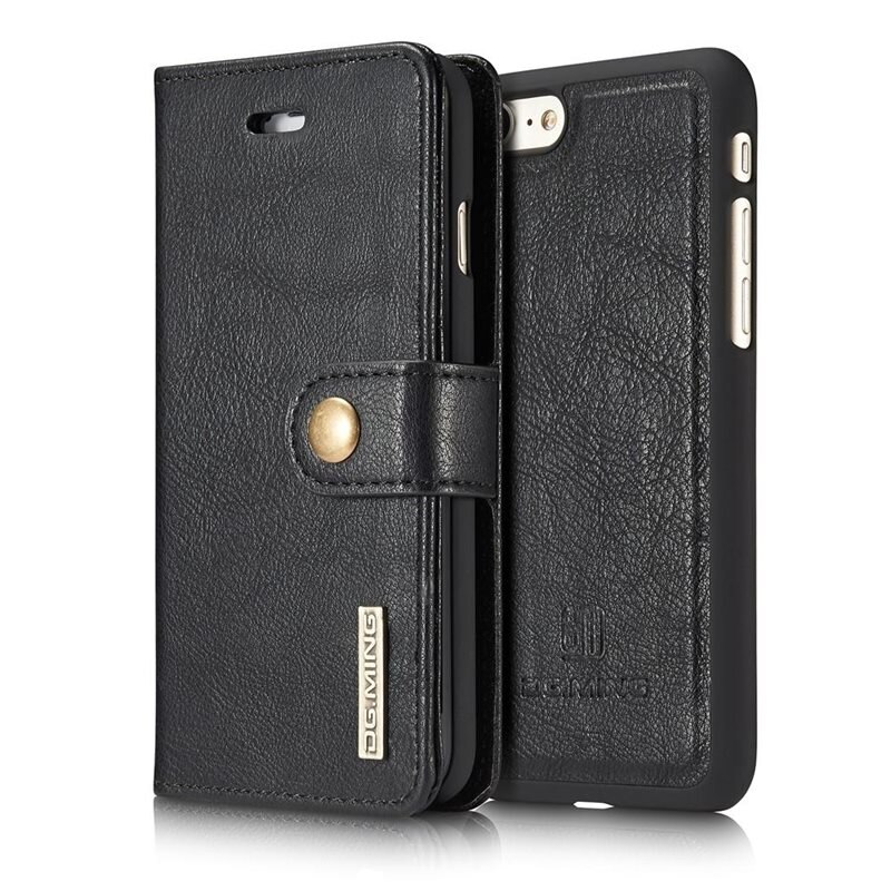 DG.MING Magnet Wallet iPhone 7 Black - Stilrent läderfodral med avtagbart magnetiskt skal