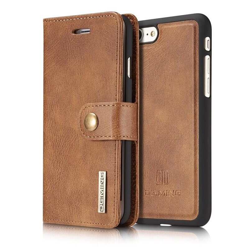 DG.MING Magnet Wallet iPhone SE 2020 Cognac - Stilrent läderfodral med avtagbart magnetiskt skal