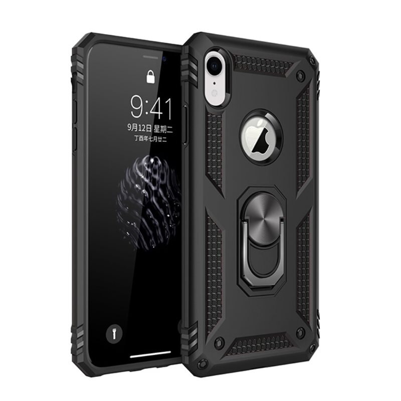 Hybridskal Tech Ring iPhone XR svart - Coolt skal med greppring