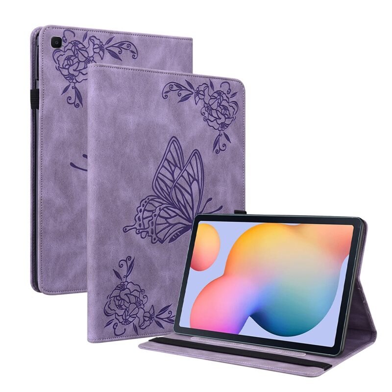 Läderfodral Fjärilar Samsung Galaxy Tab S6 Lite Lila - Skyddande fodral i fin design