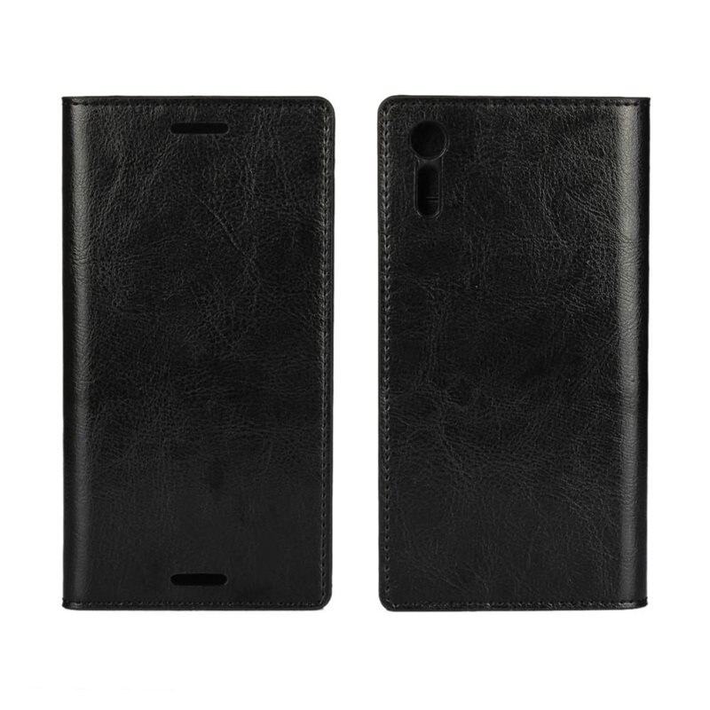 Mobilfodral Äkta Läder Sony Xperia XZ/XZs Svart - Tunt fodral med kortfack och ställfunktion