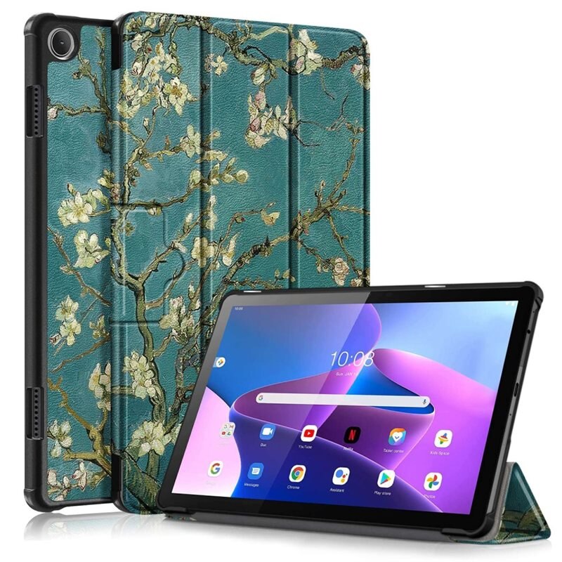Fodral Tri-fold Lenovo Tab M10 (3rd gen) - Körsbärsblommor - Skyddande fodral med stödfunktion