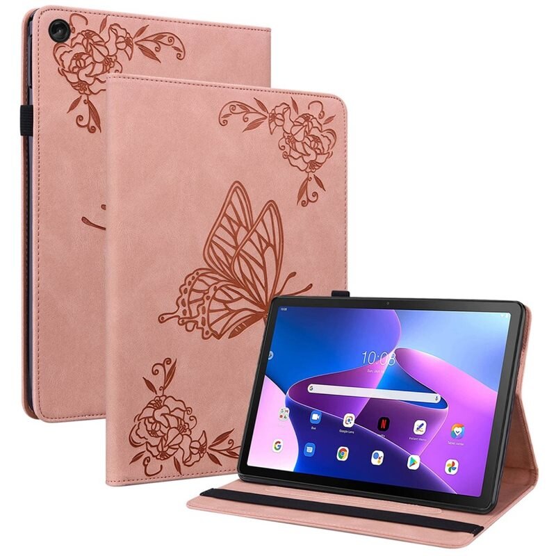 Läderfodral Fjärilar Lenovo Tab M10 (3rd Gen) Rosa - Skyddande fodral i fin design