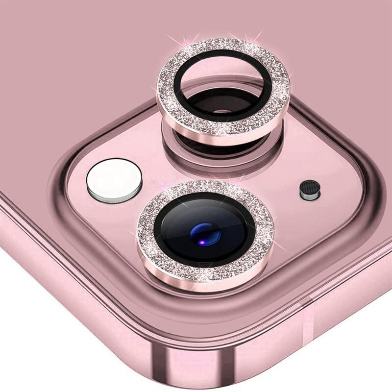 Hat Prince Glitter Linsskydd Aluminium + Glas iPhone 13 Mini rosa - Tunna glittriga linsskydd som passar med skal