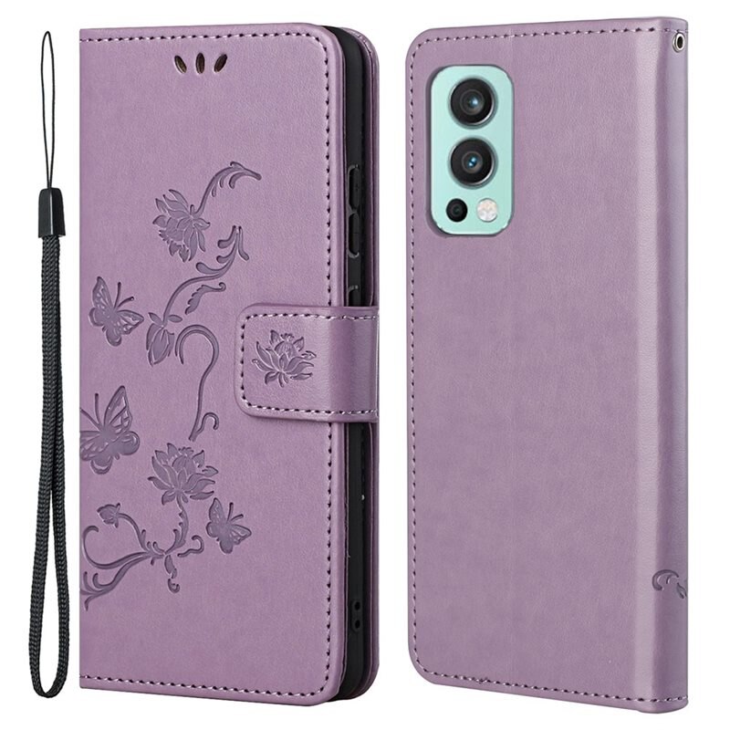 Läderfodral Fjärilar OnePlus Nord 2 5G Lila - Fint plånboksfodral med mönster