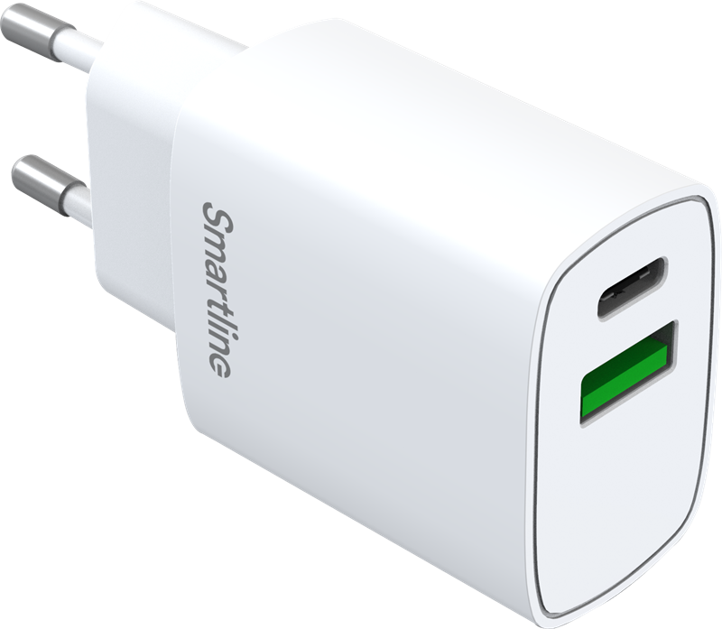 Smartline Power Delivery Laddare 20W Dual USB-C + A Vit - PD-laddare