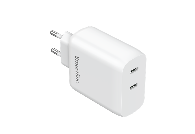 Smartline Power Delivery Laddare 35W Dual USB-C vit - PD-laddare med dubbla uttag