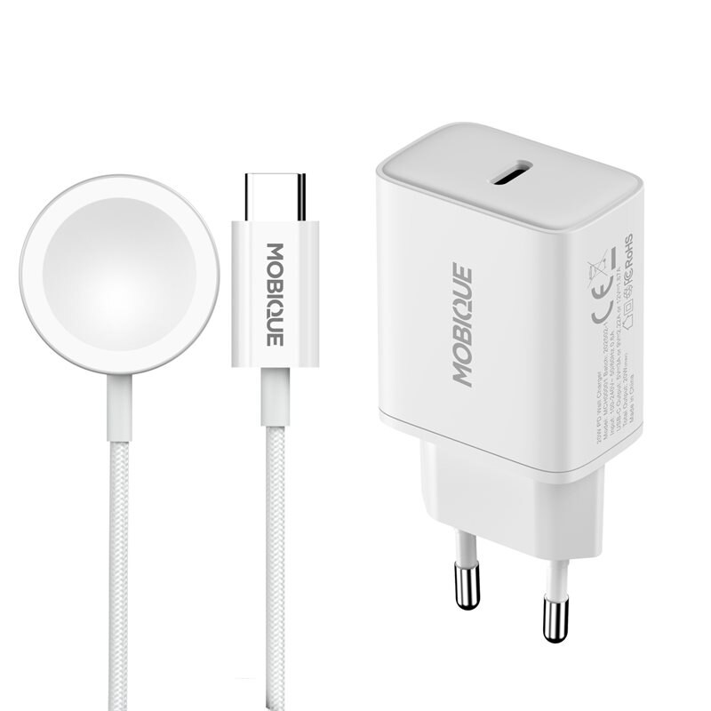 Komplett laddare Apple Watch Series 1-3 42mm kabel & väggladdare 20W Vit