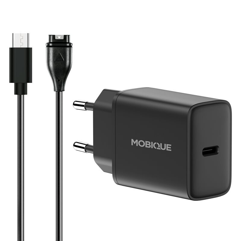 Komplett laddare Garmin Vivoactive 4s kabel & väggladdare 20W Svart