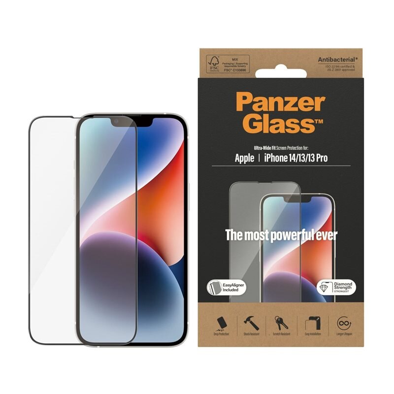 PanzerGlass iPhone 14 Skärmskydd (with EasyAligner) Ultra Wide Fit - Skärmskydd med oslagbar kvalitet. Med installationsram