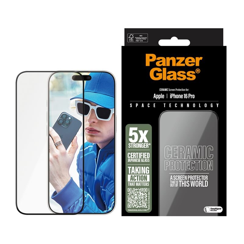 PanzerGlass iPhone 16 Pro Ceramic Screen Protector (with EasyAligner) Ultra Wide Fit