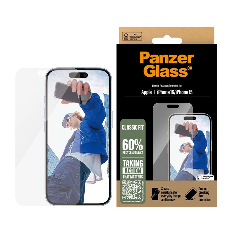 PanzerGlass iPhone 15 Screen Protector (with EasyAligner) Classic Fit