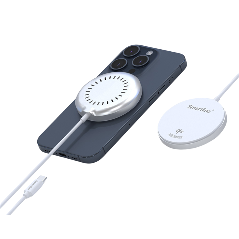 Smartline Magnetisk Qi2-laddare 15W vit/silver - Trådlös laddare