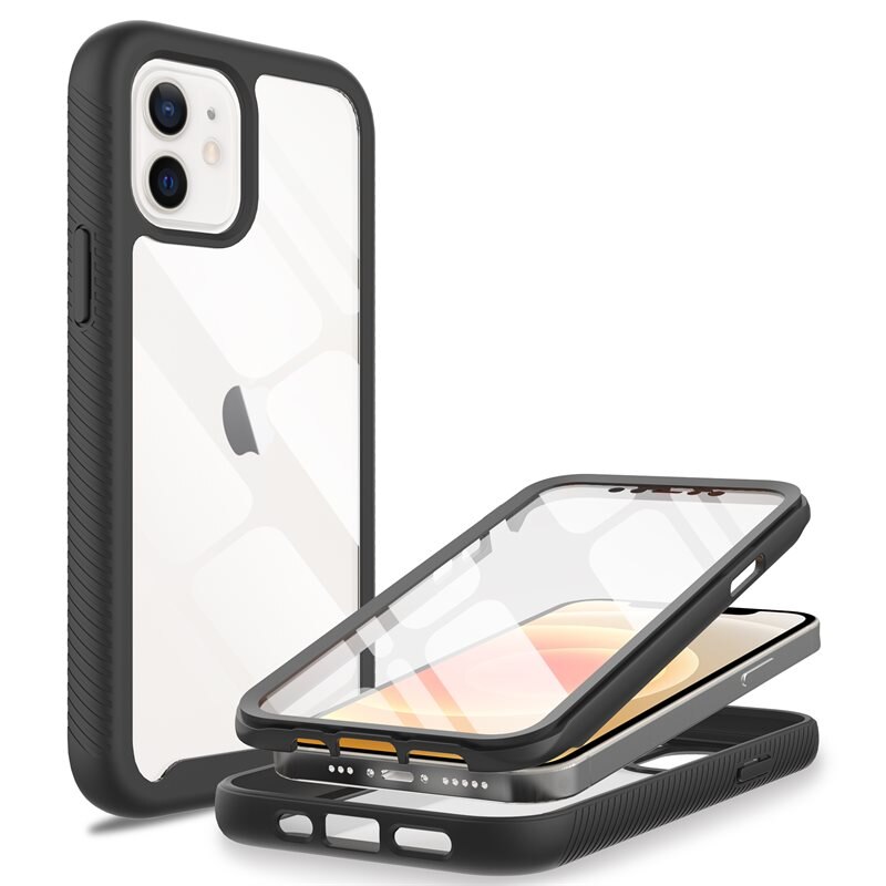 Mobique Full Protection Skal iPhone 12/iPhone 12 Pro Svart - Heltäckande skal med integrerat skärmskydd