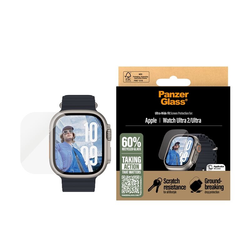 PanzerGlass Apple Watch Ultra 2 49mm Screen Protector Ultra Wide Fit - Skärmskydd i härdat glas