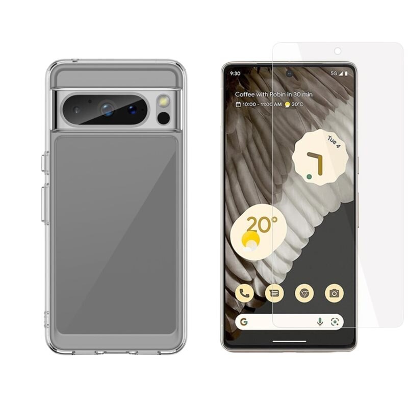 Google Pixel 8 Pro Kit med Skal och Skärmskydd - Glasskärmskydd och enkelt skal bundle