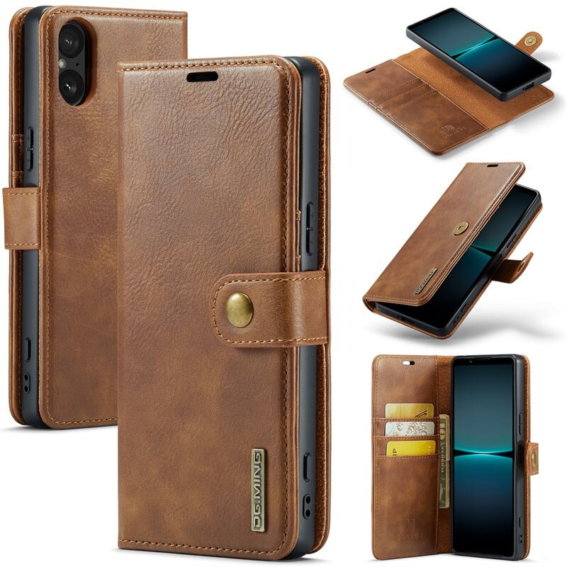 DG.MING Magnet Wallet Sony Xperia 5 V Cognac - Stilrent läderfodral med avtagbart magnetiskt skal