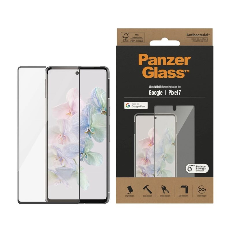 PanzerGlass Google Pixel 7 Skärmskydd Ultra Wide Fit - Skärmskydd med oslagbar kvalitet. Bästa skyddet för skärmen