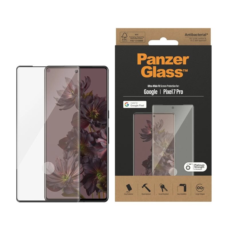 PanzerGlass Google Pixel 7 Pro Skärmskydd Ultra Wide Fit - Skärmskydd med oslagbar kvalitet. Bästa skyddet för skärmen