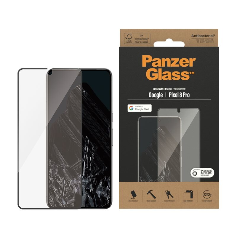 PanzerGlass Google Pixel 8 Pro Screen Protector (with EasyAligner) Ultra Wide Fit - Skärmskydd med oslagbar kvalitet. Med installationsram